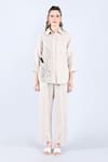 Linen Bloom_Beige 100% Pure Linen Applique Shirt Collar Leaf _Online_at_Aza_Fashions