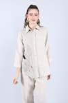 Buy_Linen Bloom_Beige 100% Pure Linen Applique Shirt Collar Leaf _Online_at_Aza_Fashions