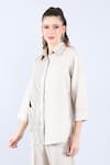 Shop_Linen Bloom_Beige 100% Pure Linen Applique Shirt Collar Leaf _Online_at_Aza_Fashions