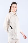 Linen Bloom_Beige 100% Pure Linen Applique Shirt Collar Leaf _at_Aza_Fashions