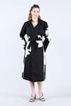 Buy_Linen Bloom_Black 100% Pure Linen Embellished Applique Lapel Collar Floral Trench Coat _at_Aza_Fashions