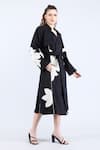 Buy_Linen Bloom_Black 100% Pure Linen Embellished Applique Lapel Collar Floral Trench Coat _Online_at_Aza_Fashions