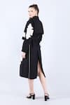 Shop_Linen Bloom_Black 100% Pure Linen Embellished Applique Lapel Collar Floral Trench Coat _Online_at_Aza_Fashions