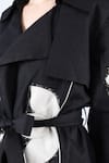 Buy_Linen Bloom_Black 100% Pure Linen Embellished Applique Lapel Collar Floral Trench Coat 