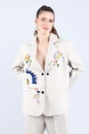 Buy_Linen Bloom_Beige 100% Pure Linen Embroidered Thread Lapel Collar Floral Blazer _at_Aza_Fashions