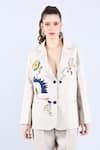 Linen Bloom_Beige 100% Pure Linen Embroidered Thread Lapel Collar Floral Blazer _Online_at_Aza_Fashions