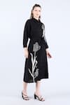 Buy_Linen Bloom_Black 100% Pure Linen Embroidered Thread Shirt Collar Floral Dress _Online_at_Aza_Fashions