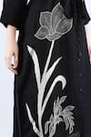 Buy_Linen Bloom_Black 100% Pure Linen Embroidered Thread Shirt Collar Floral Dress 