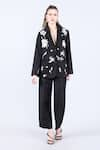 Linen Bloom_Black 100% Pure Linen Embellished Applique Lapel Collar Floral Blazer _Online_at_Aza_Fashions