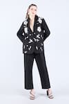 Buy_Linen Bloom_Black 100% Pure Linen Embellished Applique Lapel Collar Floral Blazer _Online_at_Aza_Fashions