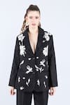 Shop_Linen Bloom_Black 100% Pure Linen Embellished Applique Lapel Collar Floral Blazer _Online_at_Aza_Fashions