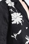 Shop_Linen Bloom_Black 100% Pure Linen Embellished Applique Lapel Collar Floral Blazer 