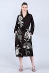 Buy_Linen Bloom_Black 100% Pure Linen Embroidered Thread Lapel Floral Applique Shirt Dress _at_Aza_Fashions