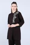 Buy_Linen Bloom_Black 100% Pure Linen Embroidered Thread Mandarin Collar Floral Tunic With Pant _Online_at_Aza_Fashions