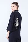 Shop_Linen Bloom_Blue 100% Pure Linen Embellished Applique Shirt Collar Floral Swirl With Pant _at_Aza_Fashions