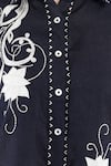 Linen Bloom_Blue 100% Pure Linen Embellished Applique Shirt Collar Floral Swirl With Pant _at_Aza_Fashions