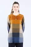 Shop_Linen Bloom_Multi Color 100% Pure Linen Checkered Round Gradient Tunic _Online_at_Aza_Fashions