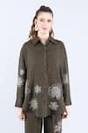 Buy_Linen Bloom_Green 100% Pure Linen Embellished Applique Shirt Collar Floral With Pant _Online_at_Aza_Fashions