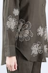 Linen Bloom_Green 100% Pure Linen Embellished Applique Shirt Collar Floral With Pant _at_Aza_Fashions