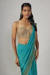 Buy_Sandhya Shah_Blue Crepe Embroidered Bead Helena Border Pre-draped Saree With Blouse _Online_at_Aza_Fashions