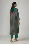 Shop_Sandhya Shah_Green Crepe Embroidered Sequin Band Collar Yani Stripe Pattern Kurta And Pant Set _at_Aza_Fashions