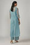 Shop_Sandhya Shah_Blue Crepe Embroidered Bead Notched Soma Sheer Kurta Pant Set _at_Aza_Fashions