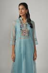 Buy_Sandhya Shah_Blue Crepe Embroidered Bead Notched Soma Sheer Kurta Pant Set _Online_at_Aza_Fashions