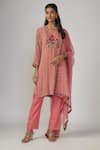 Buy_Sandhya Shah_Pink Crepe Embroidered Cutdana Round Banhi Mirror Kurta Pant Set _at_Aza_Fashions