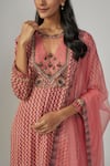 Sandhya Shah_Pink Crepe Embroidered Cutdana Round Banhi Mirror Kurta Pant Set _Online_at_Aza_Fashions