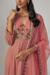 Shop_Sandhya Shah_Pink Crepe Embroidered Cutdana Round Banhi Mirror Kurta Pant Set _Online_at_Aza_Fashions