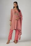 Buy_Sandhya Shah_Pink Crepe Embroidered Cutdana Round Banhi Mirror Kurta Pant Set 