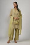 Buy_Sandhya Shah_Green Crepe Embroidered Cutdana Round Mirai Yoke Kurta Pant Set _at_Aza_Fashions