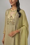 Sandhya Shah_Green Crepe Embroidered Cutdana Round Mirai Yoke Kurta Pant Set _Online_at_Aza_Fashions