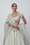 Shop_Vvani by Vani Vats_Silver Banarasi Shimmer Organza Embroidery Mirror Scoop Neck Lehenga Set _Online_at_Aza_Fashions