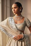 Vvani by Vani Vats_Silver Banarasi Shimmer Organza Embroidery Mirror Scoop Neck Lehenga Set _at_Aza_Fashions