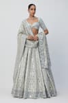 Buy_Vvani by Vani Vats_Silver Banarasi Shimmer Organza Embroidery Mirror Work Bridal Lehenga Set _at_Aza_Fashions