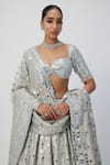 Vvani by Vani Vats_Silver Banarasi Shimmer Organza Embroidery Mirror Work Bridal Lehenga Set _Online_at_Aza_Fashions