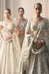 Shop_Vvani by Vani Vats_Silver Banarasi Shimmer Organza Embroidery Mirror Work Bridal Lehenga Set _Online_at_Aza_Fashions