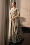 Vvani by Vani Vats_Silver Banarasi Shimmer Organza Embroidery Mirror Work Bridal Lehenga Set _at_Aza_Fashions