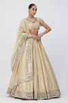 Buy_Vvani by Vani Vats_Gold Banarasi Shimmer Organza Embroidery Mirror Linear Lehenga Blouse Set _at_Aza_Fashions