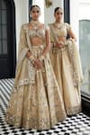 Vvani by Vani Vats_Gold Banarasi Shimmer Organza Embroidery Mirror Linear Lehenga Blouse Set _at_Aza_Fashions