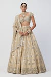 Buy_Vvani by Vani Vats_Gold Banarasi Shimmer Organza Embroidery Mirror Flower Bridal Lehenga Set _at_Aza_Fashions