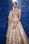 Buy_Vvani by Vani Vats_Gold Banarasi Shimmer Organza Embroidery Mirror Flower Bridal Lehenga Set 