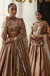 Shop_Vvani by Vani Vats_Brown Banarasi Shimmer Organza Embroidery Mirror Sweetheart Cutdana Lehenga Set 