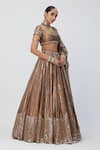 Shop_Vvani by Vani Vats_Brown Banarasi Shimmer Organza Embroidery Mirror Scoop Bridal Lehenga Blouse Set _Online_at_Aza_Fashions