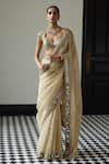 Buy_Vvani by Vani Vats_Gold Banarasi Shimmer Organza Embroidery Mirror Sweetheart Saree With Blouse _at_Aza_Fashions