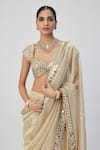 Shop_Vvani by Vani Vats_Gold Banarasi Shimmer Organza Embroidery Mirror Sweetheart Neck Saree Set _Online_at_Aza_Fashions