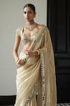 Shop_Vvani by Vani Vats_Gold Banarasi Shimmer Organza Embroidery Mirror Sweetheart Saree With Blouse 