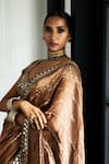 Buy_Vvani by Vani Vats_Brown Banarasi Shimmer Organza Embroidery Mirror Stripe Saree With Blouse 