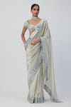 Vvani by Vani Vats_Silver Banarasi Shimmer Organza Embroidery Mirror Placement Saree With Blouse _Online_at_Aza_Fashions